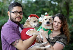 Melissa with her partner Chris Nguyen and their dogs, Loki and Nea